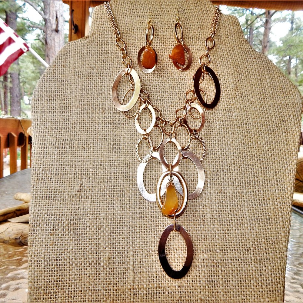 Dynamic Upcycled Carnelian Necklace & Earring Set